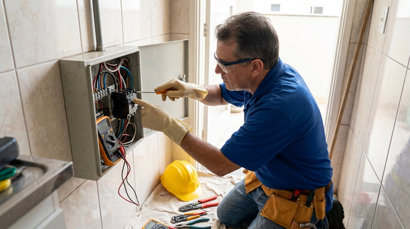 Eletricista instalando disjuntor em Passo Fundo‑RS